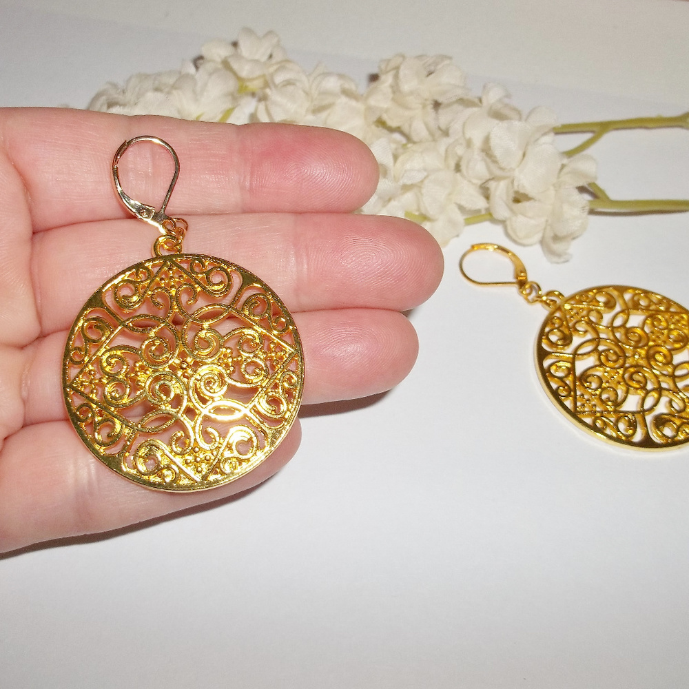 Gold Statement Earrings, Gold Earring, Statement Earrings, Gold Earring Set 7467 - Picture 6 of 10